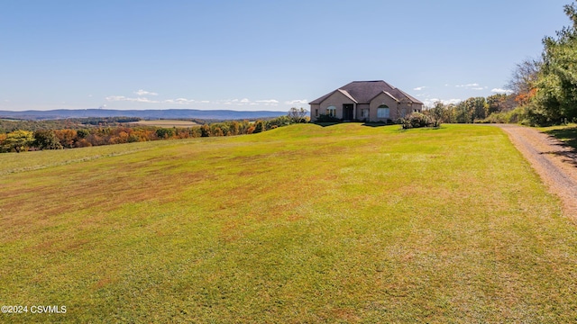 view of yard featuring a rural view and a mountain view