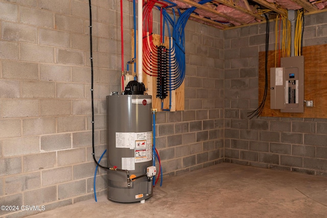 utilities featuring gas water heater and electric panel