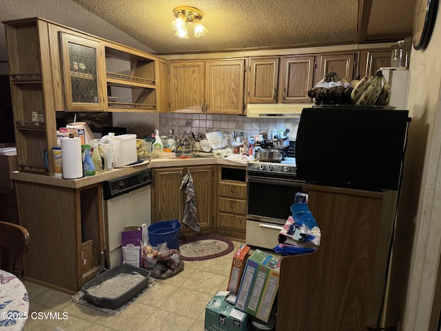 kitchen with decorative backsplash, electric stove, and white dishwasher