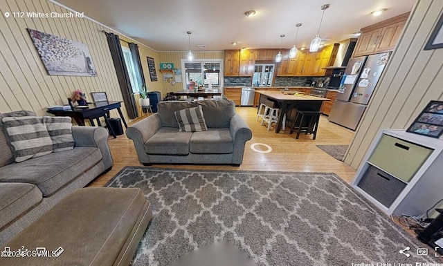 living room featuring light hardwood / wood-style floors