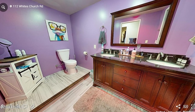 bathroom featuring vanity, toilet, and wood-type flooring