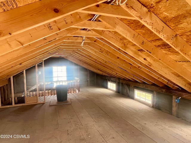 unfinished attic featuring a wealth of natural light