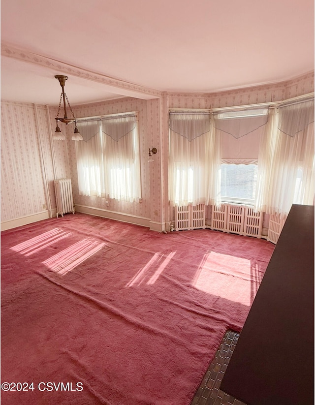 carpeted empty room with radiator