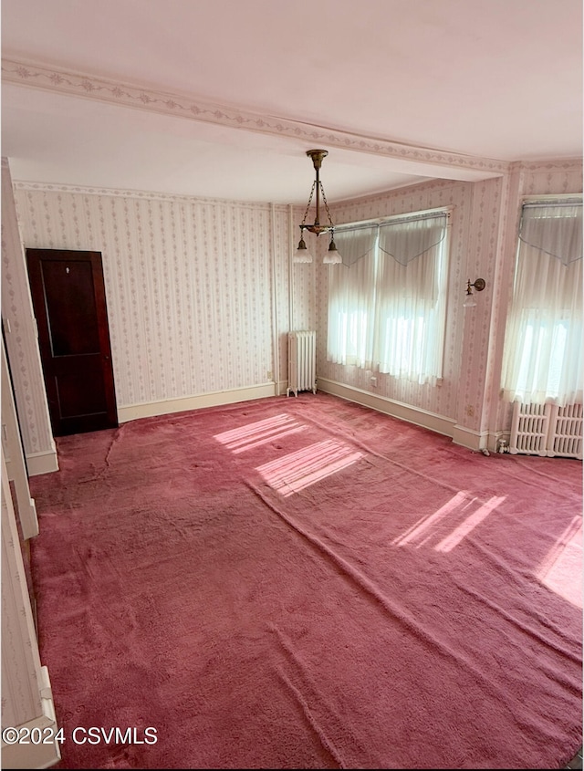 carpeted spare room with radiator