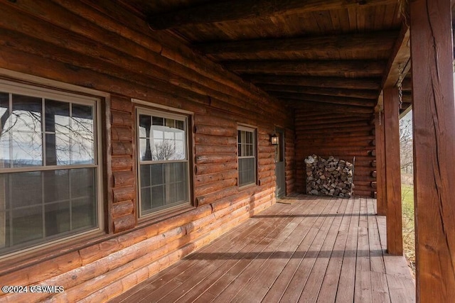 wooden terrace with covered porch