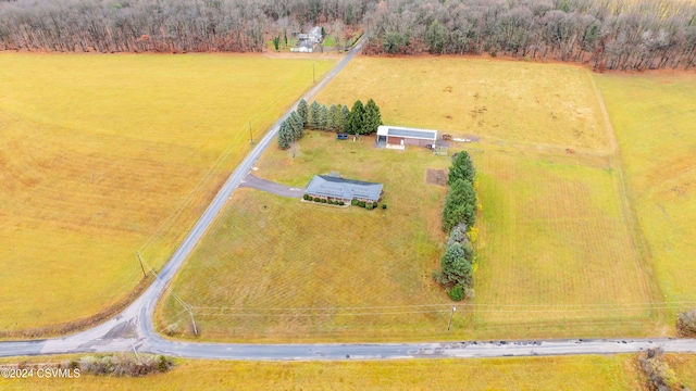 birds eye view of property featuring a rural view