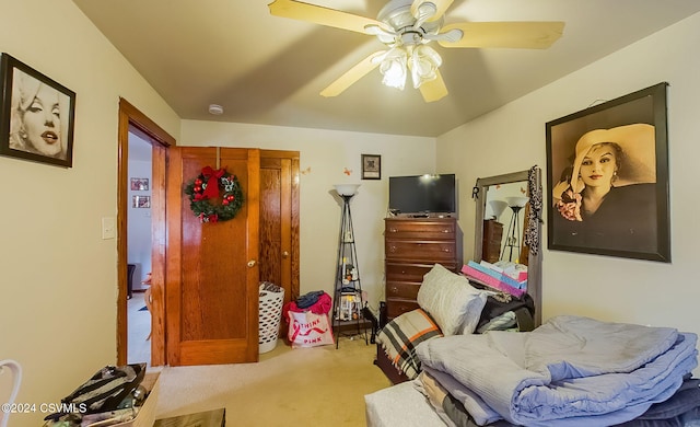 bedroom with carpet and ceiling fan