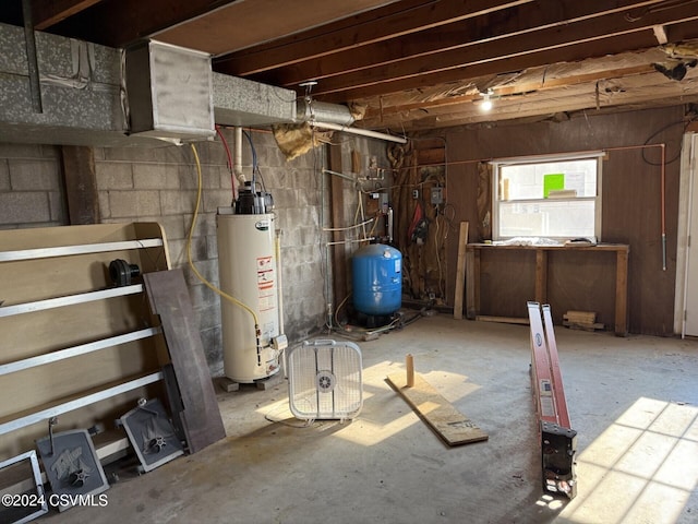 basement with water heater