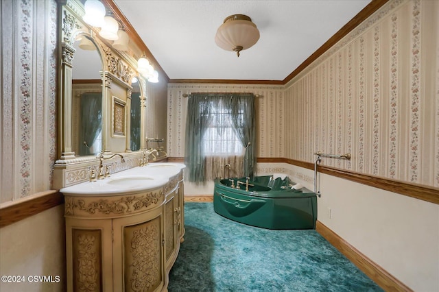 bathroom with vanity and crown molding