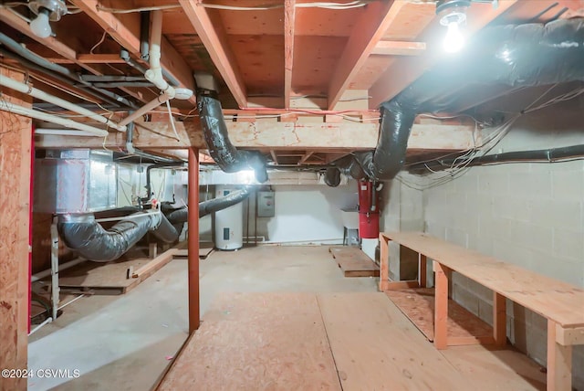 basement featuring water heater