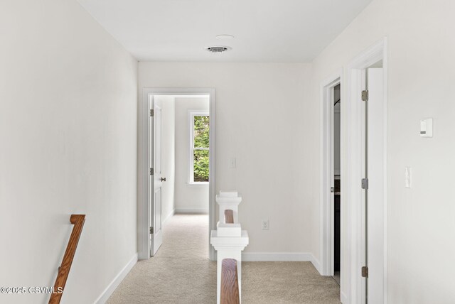 151 Hillside Ave, Elysburg, PA 17824 - hall featuring light carpet, baseboards, and an upstairs landing