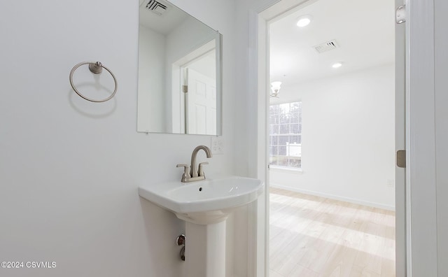 bathroom featuring wood-type flooring and sink