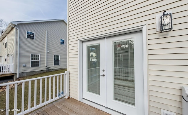 wooden terrace with french doors