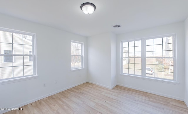 unfurnished room featuring a wealth of natural light and light hardwood / wood-style flooring