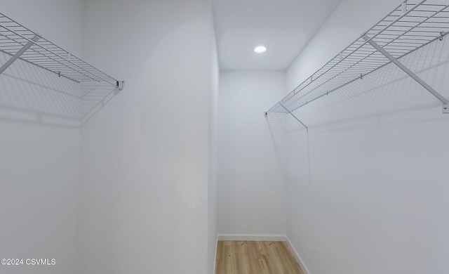 walk in closet with hardwood / wood-style floors