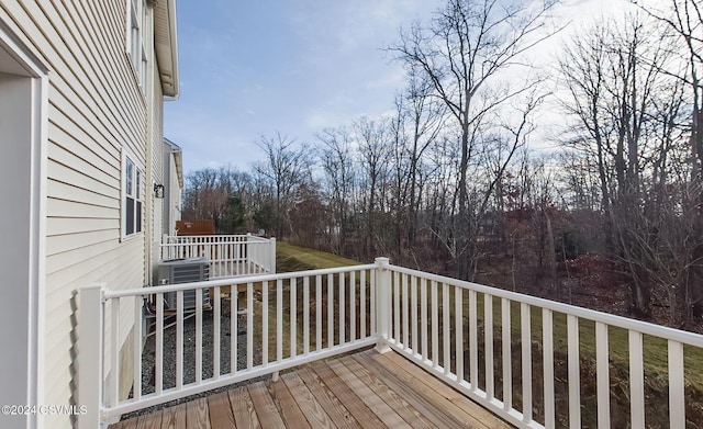 wooden deck with central air condition unit