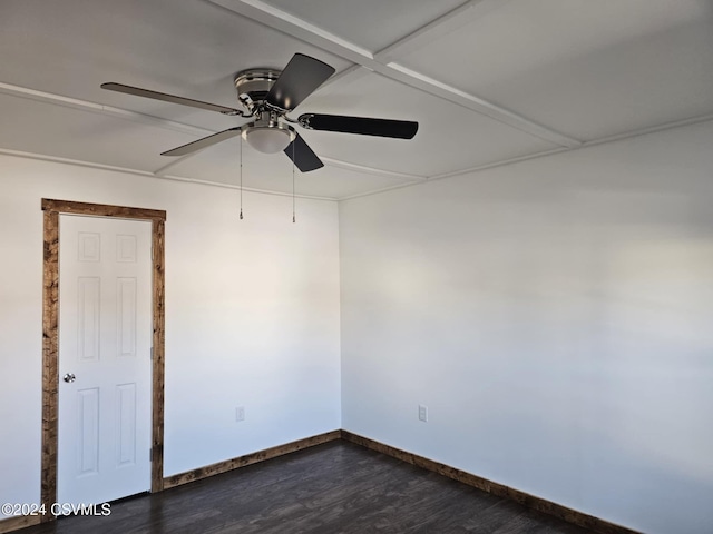 unfurnished room featuring ceiling fan and dark hardwood / wood-style flooring