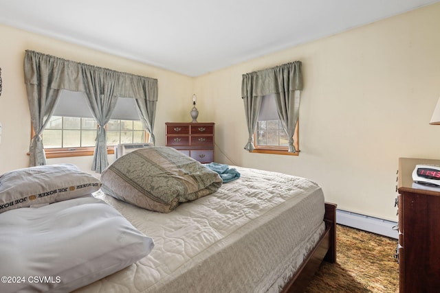 bedroom with cooling unit and baseboard heating