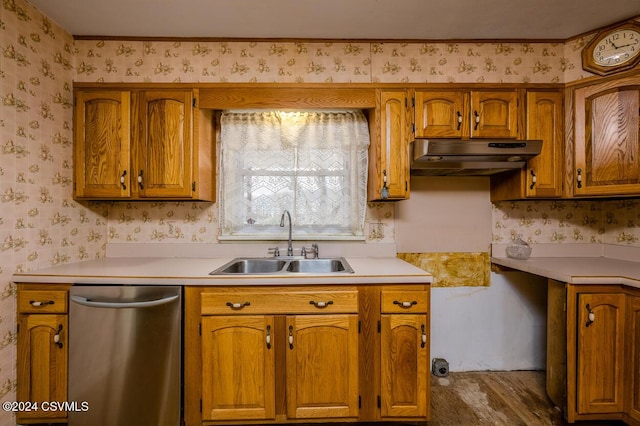 kitchen with dishwasher, dark wood-type flooring, and sink