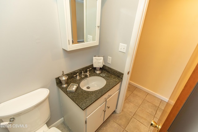 bathroom with toilet, tile patterned flooring, and vanity