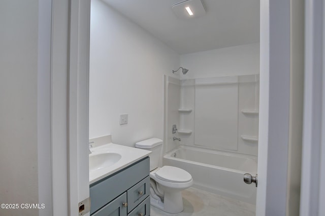 full bathroom featuring vanity, tub / shower combination, and toilet