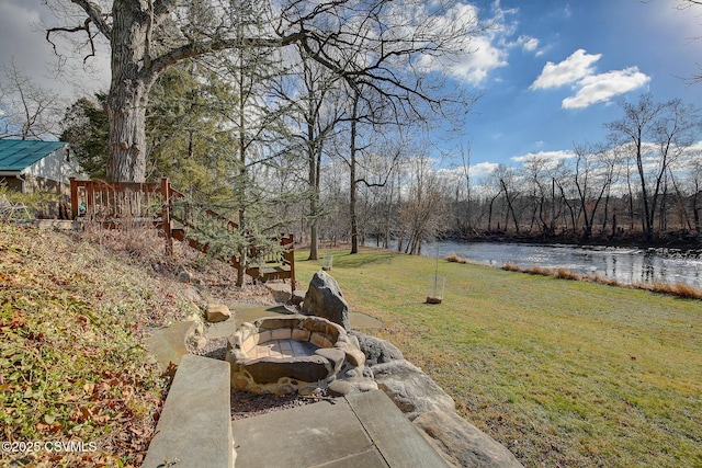 view of yard with a water view