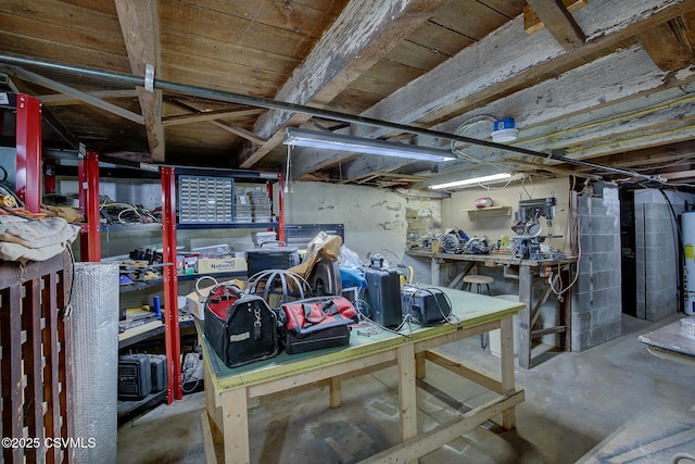 basement with water heater