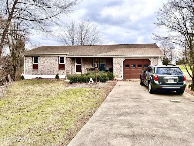 ranch-style house with a front lawn and a garage