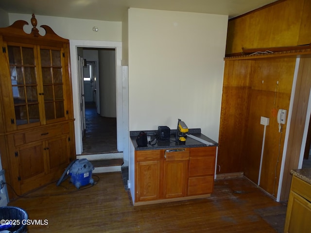 kitchen with dark wood-type flooring