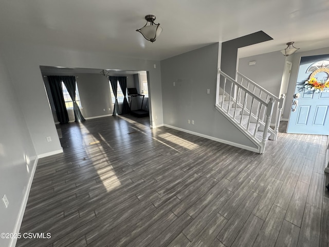 unfurnished living room with dark hardwood / wood-style floors