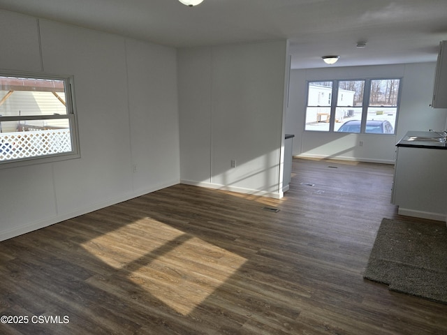 unfurnished room featuring dark hardwood / wood-style floors and sink