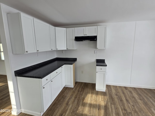 kitchen featuring white cabinetry and dark wood-type flooring