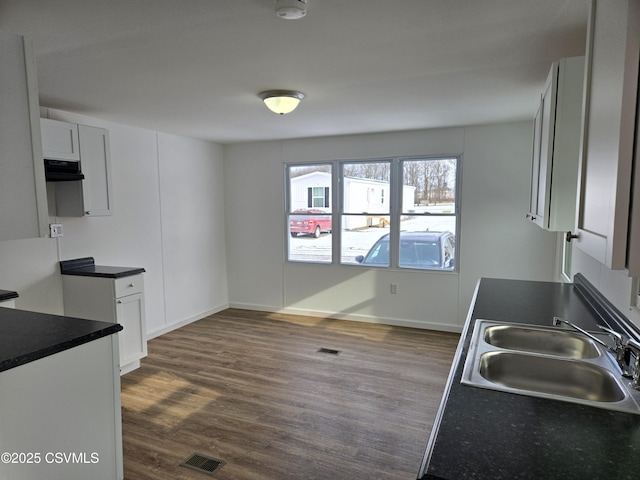 kitchen featuring sink, dark wood-type flooring, and white cabinets