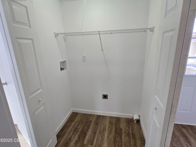 washroom featuring washer hookup, dark wood-type flooring, and hookup for an electric dryer