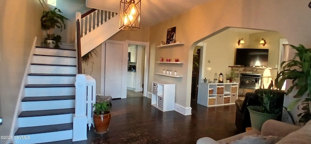 living room with a fireplace