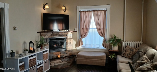 living area with a fireplace