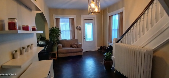 entryway with radiator and dark hardwood / wood-style flooring