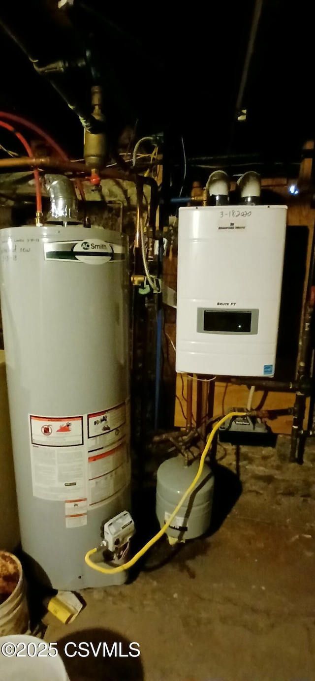 utility room with gas water heater and water heater