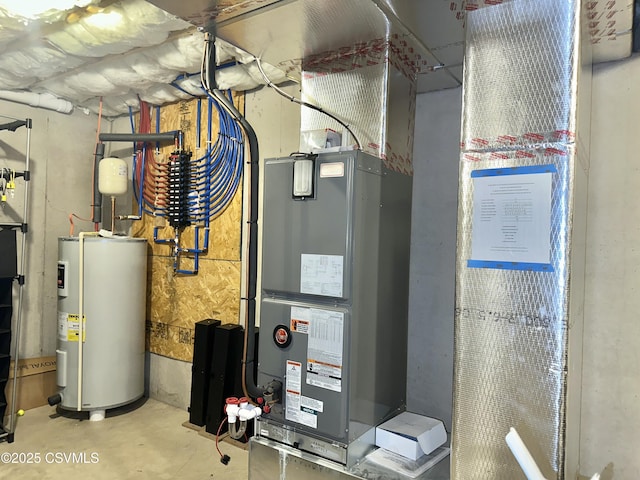 utility room featuring water heater