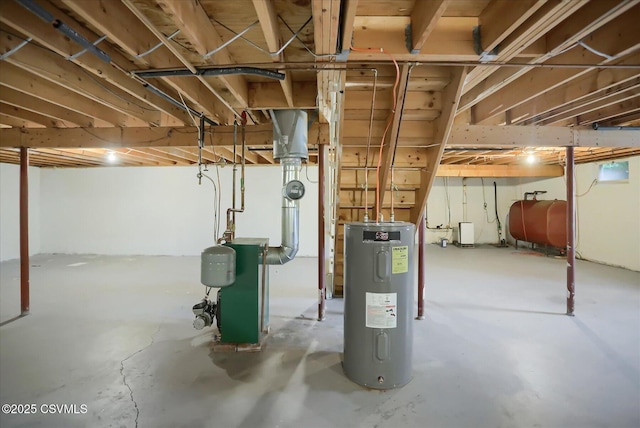 basement featuring electric water heater