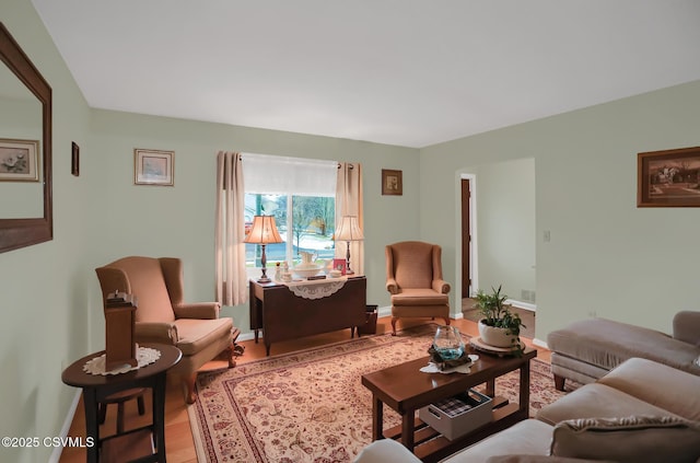 living room with light hardwood / wood-style flooring