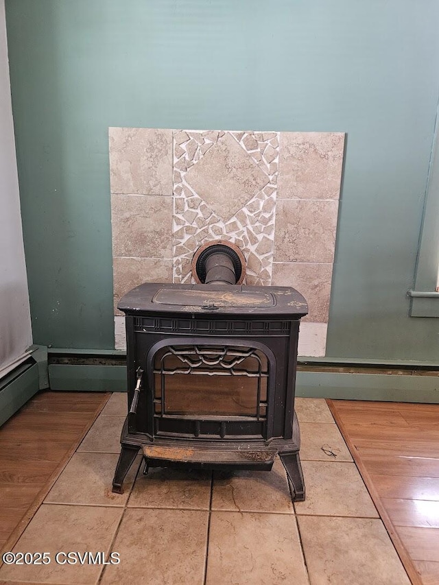 room details with a wood stove