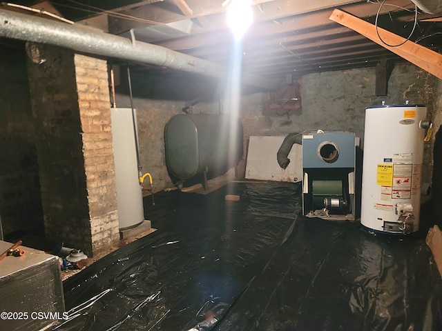 basement featuring gas water heater