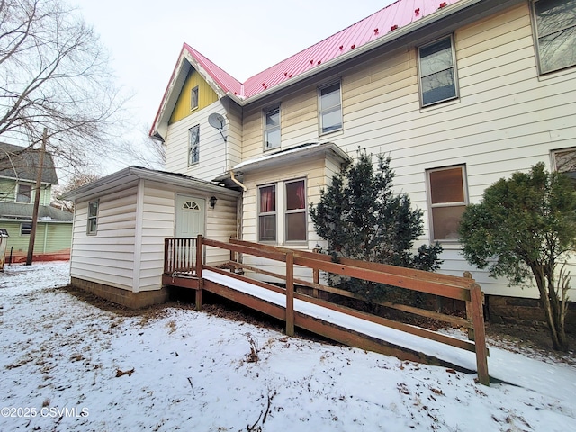 view of snow covered property