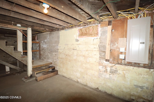 basement with electric panel