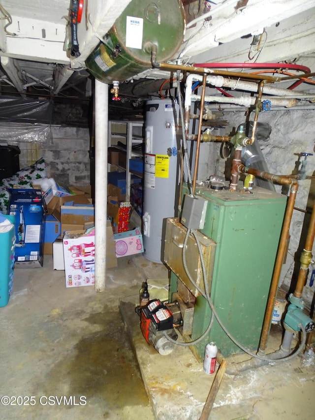 basement featuring water heater