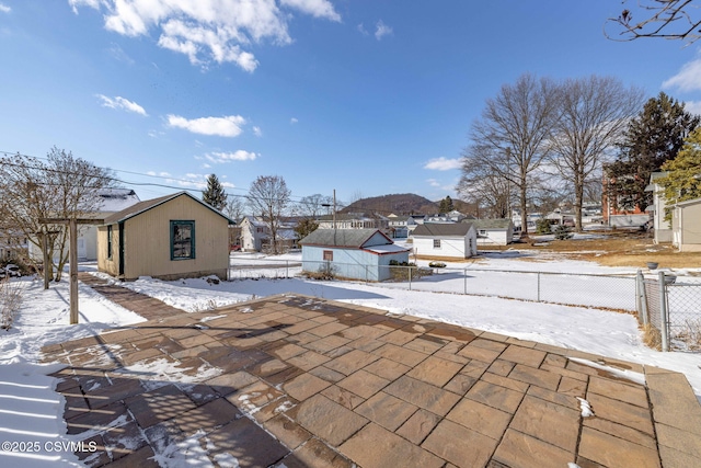 view of snow covered patio