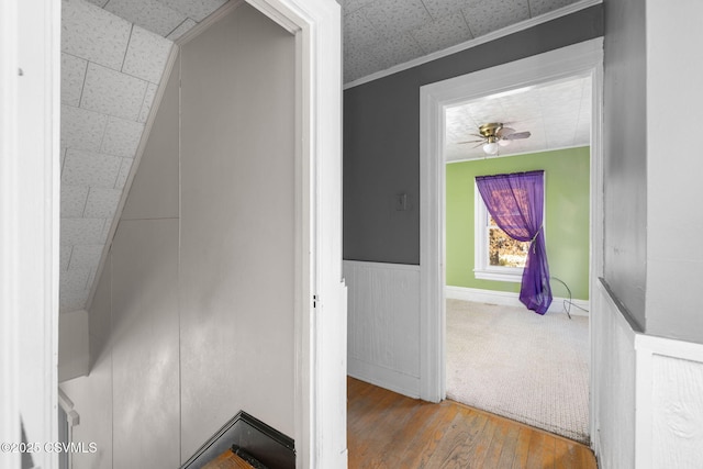 interior space with hardwood / wood-style flooring and crown molding