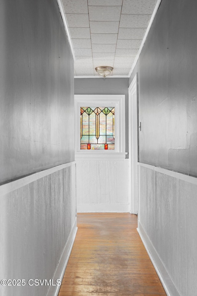 corridor featuring crown molding and wood-type flooring