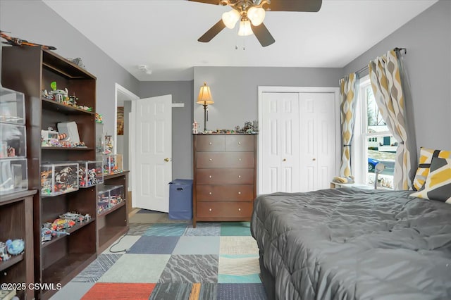 bedroom with a closet and ceiling fan